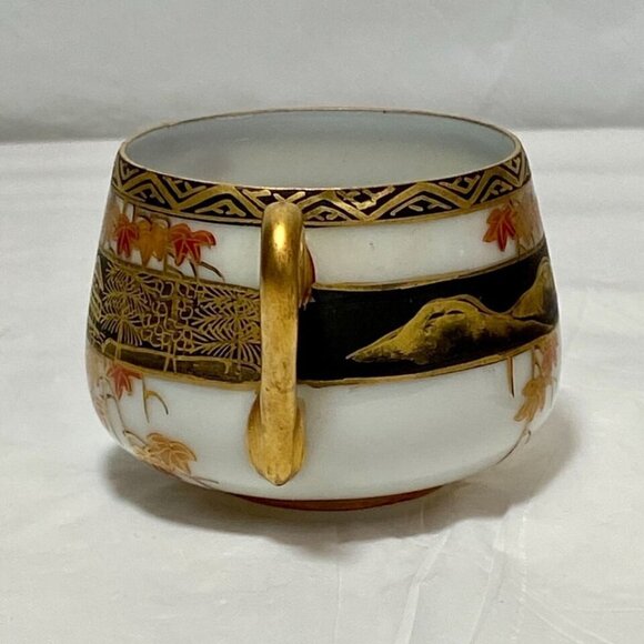 Japanese Lithophane Eggshell Fine Porcelain Red Gold Pagoda Geisha Girl (2) Cups - Picture 10 of 16